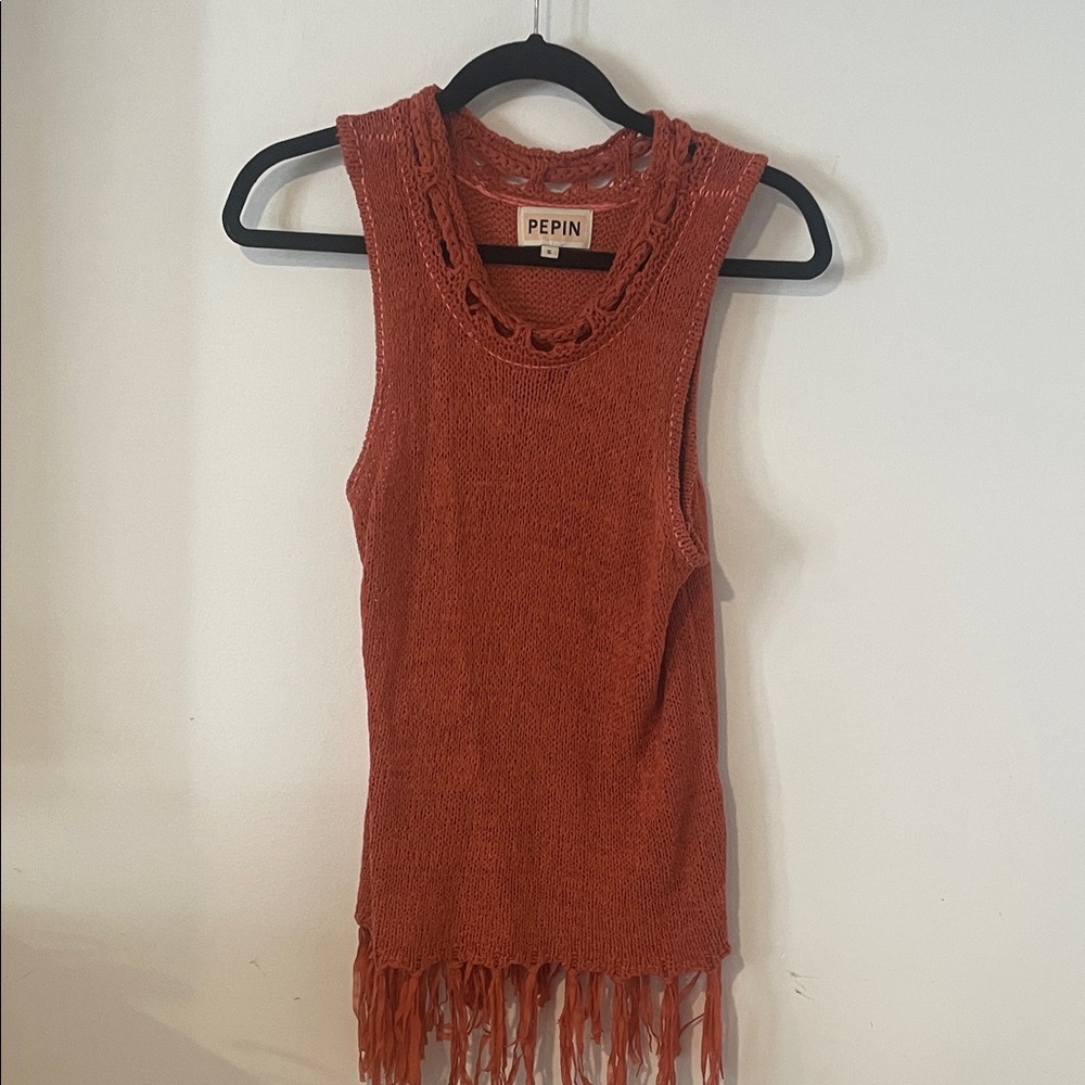 Pepin Rust Fringe Tank Top Sz S B116